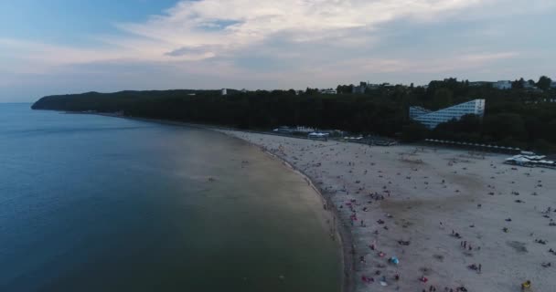 Plaża Morze Zachodzie Słońca Widok Lotu Ptaka Panorama Gdynia Polska — Wideo stockowe