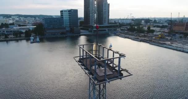 Taube Turm Hafen Luftaufnahme Gdingen Polen — Stockvideo