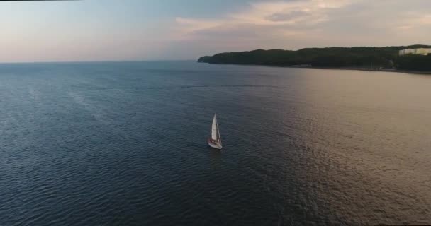 Yacht Sailing Sea Sun Reflection Aerial View Gdynia Poland — Stock Video