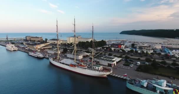 Flygfoto Över Segel Fartyg Hamn Gdynia Polen 2018 — Stockvideo