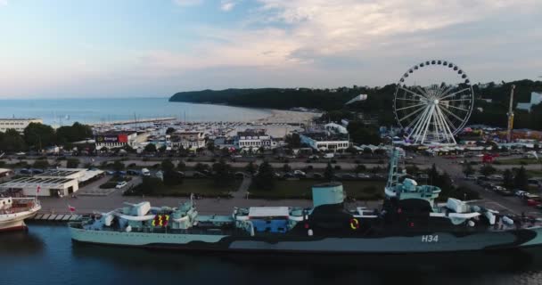 Harbor Büyük Yelkenli Yan Görünüm Gdynia Polonya 2018 — Stok video
