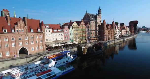 Old Town Nehri Evler Yelkenli Hava Görünümünü Gdansk Polonya 2018 — Stok video