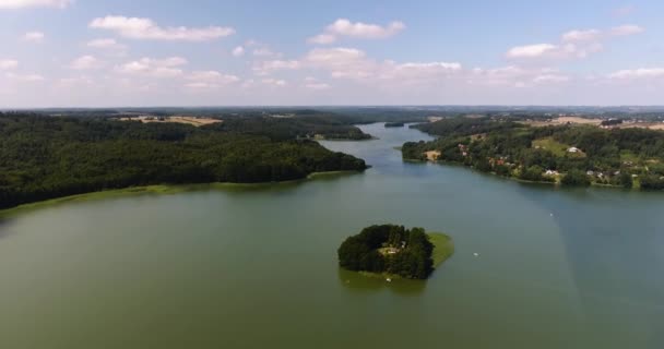 Inclinación aérea hacia abajo. Bosque Rural Lago Paisaje — Vídeos de Stock