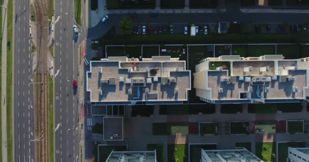 Top Shot Rooftops Street Courtyard Park Cars Warsaw Poland — Stock Video