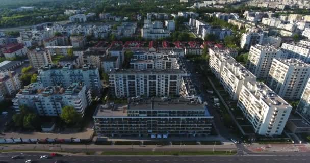 Woonwijk Kantelen Naar Beneden Drone Beelden Warschau Polen — Stockvideo