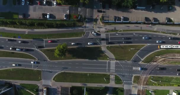 Traffic Residential District Descending Aerial Overhead Shot Warsaw Poland — Stock Video