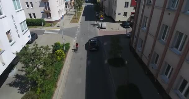 Aerial Tracking Taxi Running Street Warsaw Poland — Stock Video