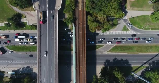 Vertical City Traffic View. Bridge Intersection — Stock Video