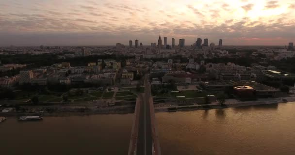 Panorama Los Rascacielos Varsovia Atardecer Varsovia Polonia — Vídeos de Stock