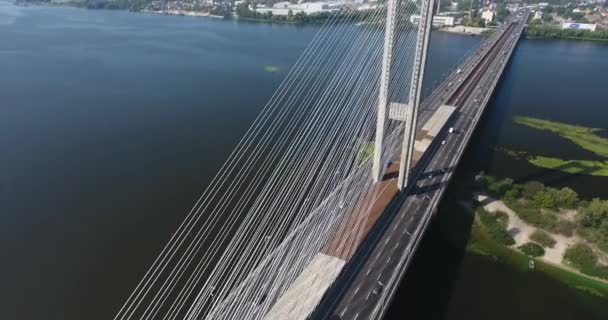 South Bridge Kiev Aerial View Cable Bridge Kiev Ukraine — Stock Video