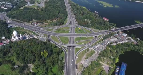 Massive Circular Shaped Intersection Aerial View Kiev Ukraine — Stock Video