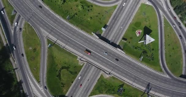 Top Shot Auto Estrada Overpass Intersecção Vista Aérea Kiev Ucrânia — Vídeo de Stock