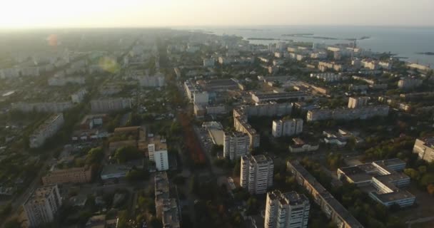 Stare Miasto, panoramiczny widok z lotu ptaka na zachód słońca — Wideo stockowe