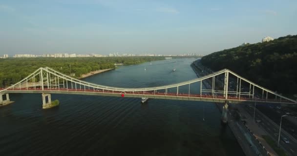 Panorama Parkovyy Mostu Kijowie Antenowe Sceny Kijów Ukraina — Wideo stockowe