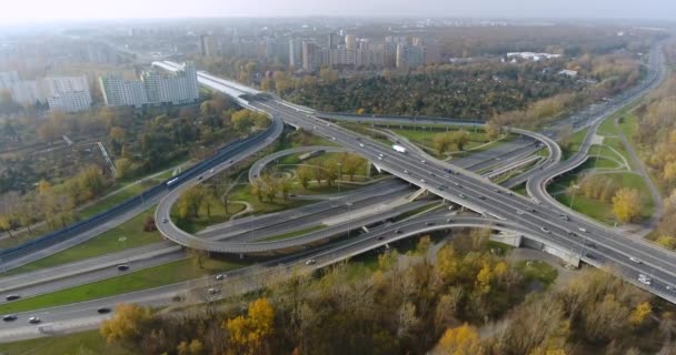 Warszawa Polen Antenn Bred Sköt Över Motorvägen Korsningen Och Freeway — Stockvideo