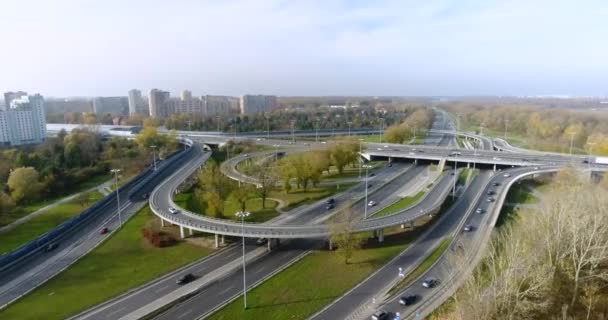 Warszawa Latające Nad Road Skrzyżowania Autostrady Drone Nagrania — Wideo stockowe