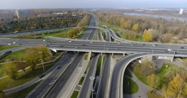 Warszawa Polen Bil Emission Congested Highway Kryds Luftoptagelser – Stock-video