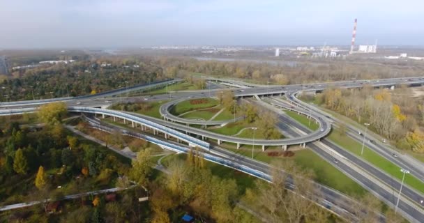 Warschau Polen Luftpanorama Berufsverkehr Autos Stau — Stockvideo