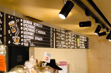 Belgorod, Rusya, 29 Mayıs 2018 - lambalar kafe iç aydınlatma