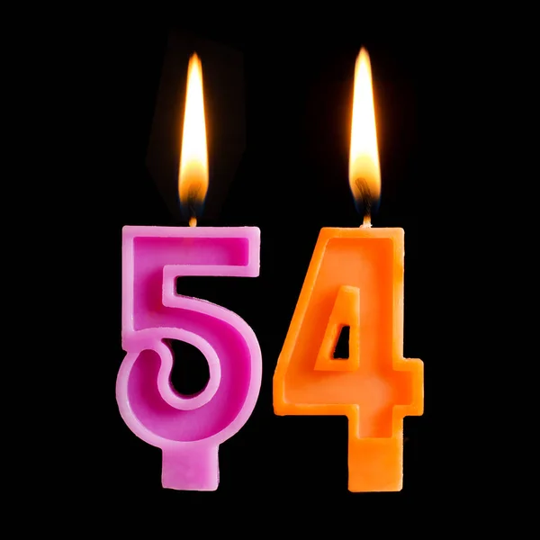 Velas Cumpleaños Ardientes Forma Cincuenta Cuatro Para Pastel Aislado Sobre — Foto de Stock