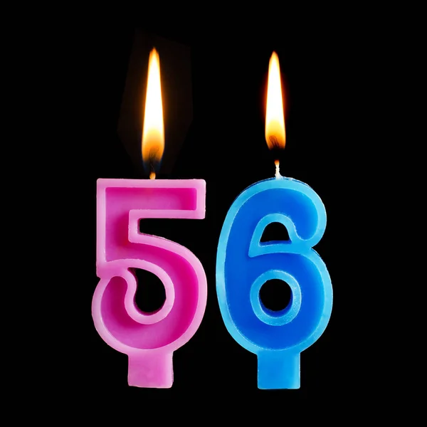 Αναμμένα Κεριά Γενεθλίων Μορφή Πενήντα Έξι Για Την Τούρτα Που — Φωτογραφία Αρχείου