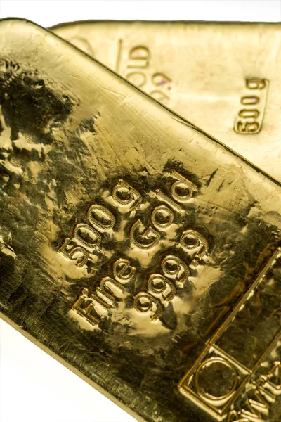 Dos Barras Oro Que Pesan 500 Gramos Cada Una Sobre — Foto de Stock