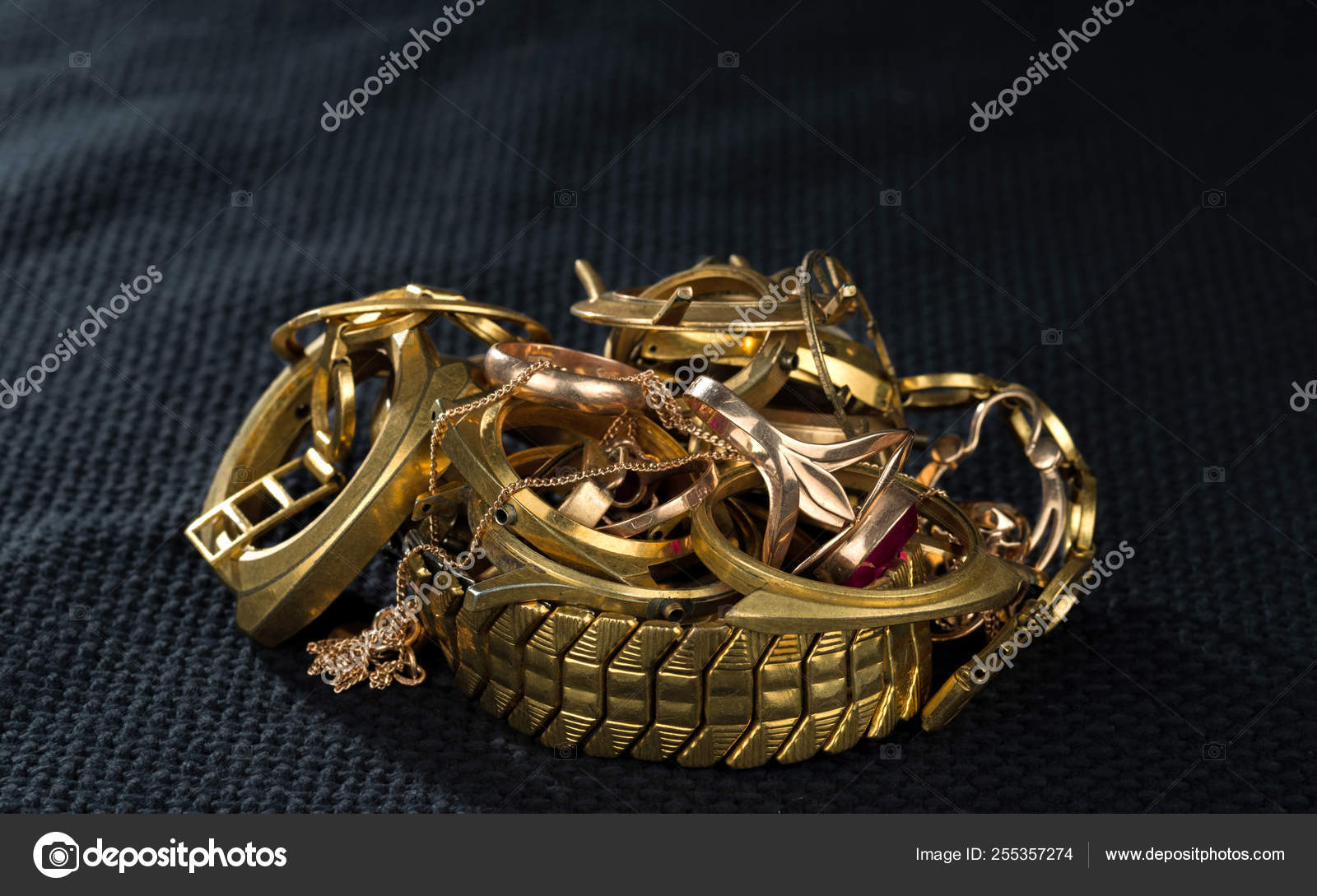 Scrap Gold Old Broken Jewelry Watches Gold Gold Plated Dark Stock Photo