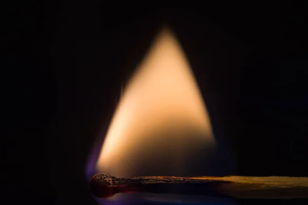 Match Burns Even Flame Dark Background — Stock Photo, Image