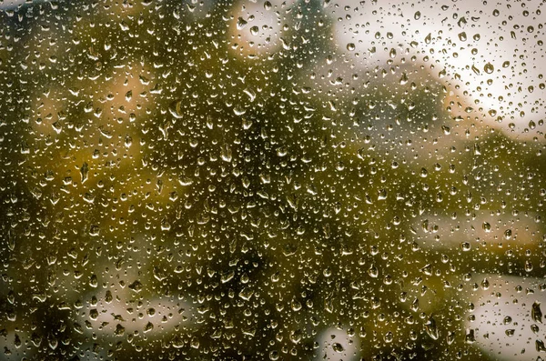 Gotas Chuva Vidro Janela Fundo Desfocado Foco Seletivo — Fotografia de Stock