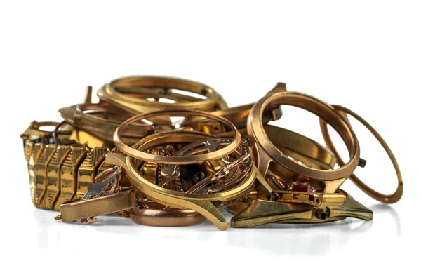 Scrap Gold Old Broken Jewelry Watches Gold Gold Plated Isolated — Stock Photo, Image