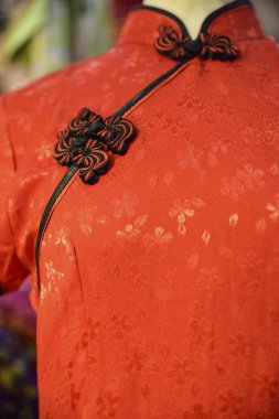 Cheongsam, Chinese female silk dress with a Korean collar clipart