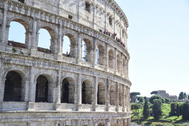 Roma, İtalya, muhafazakar Colosseum cephe restorasyonu