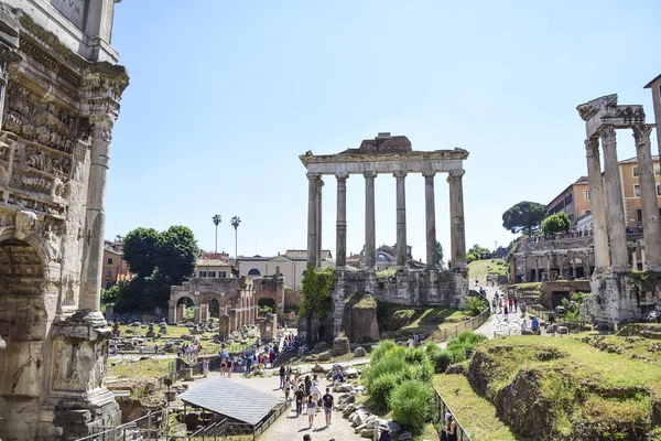 Roma Talya Antik Roma Mparatorluk Forumlar Kalıntıları Septimius Severus Satürn — Stok fotoğraf