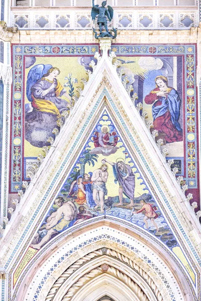 Detail Facade Cathedral Orvieto Umbria Italy Mosaic Depicting Baptism Christ — Stock Photo, Image