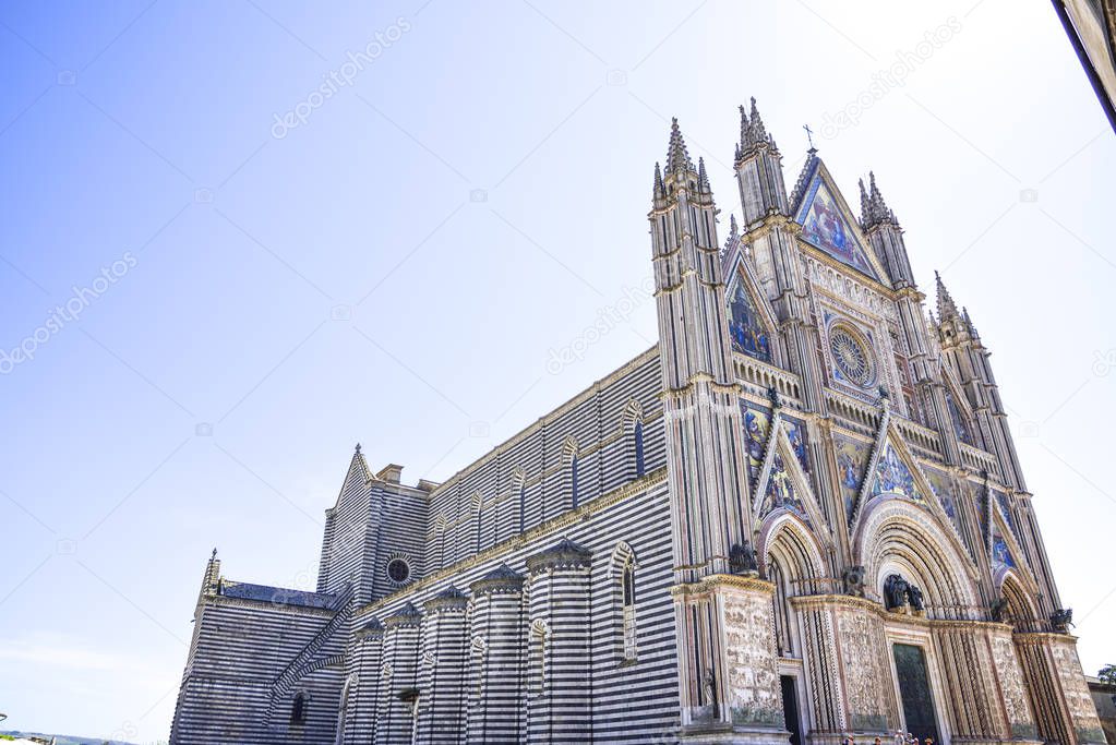Orvieto Cathedral (Duomo di Orvieto) Italy. Construction in Gothic style dedicated to the Madonna