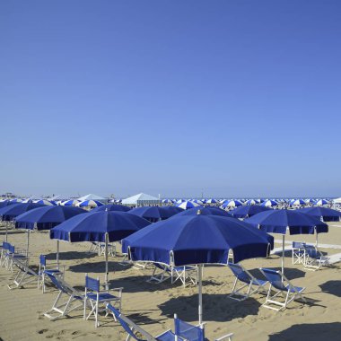 Beach plaj şemsiyeleri Versilia içinde ile. Viareggio, Toskana, İtalya