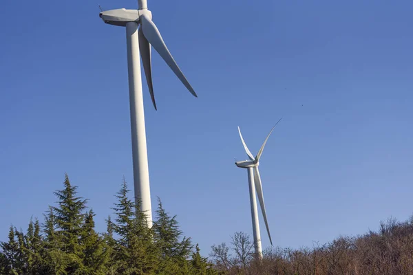 wind turbines for alternative energy production and environmental conservation. Trentino, Italy