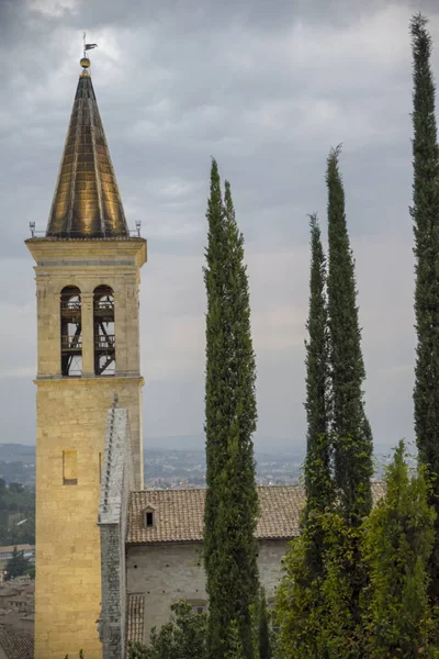 Italian Village Bell Tower Cathedral Spoleto Santa Maria Assunta — Stock Photo, Image