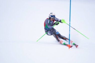 Madonna di Campiglio, İtalya 12/22/2018. 3 erkekler slalom. Norveç özel slalom kayak Dünya Kupası sırasında Kristoffersen. Audi FIS Dünya Kayak Kupası