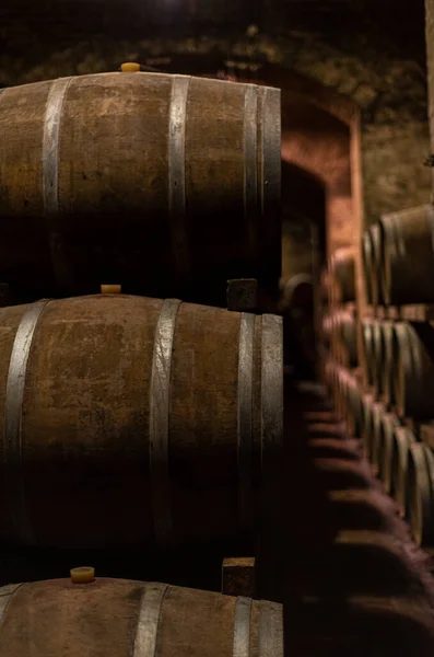 Barricas Madera Para Crianza Vinos Bodega — Foto de Stock