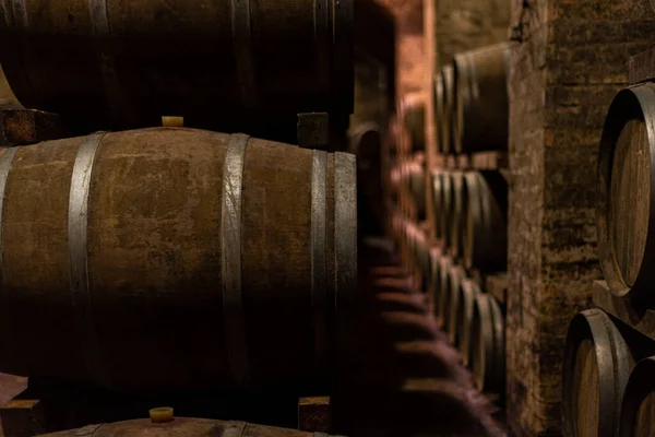 Barricas Madera Para Crianza Vinos Bodega — Foto de Stock