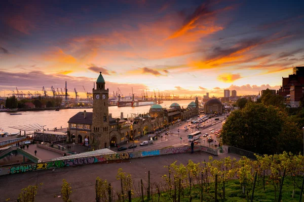 Hamburg Kikötő Város Látkép — Stock Fotó