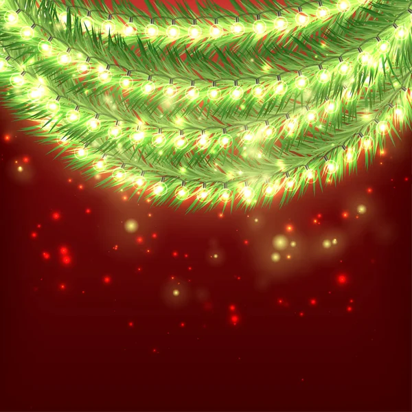 Christmas Background Fir Garlands Light Bulbs — Stock Vector