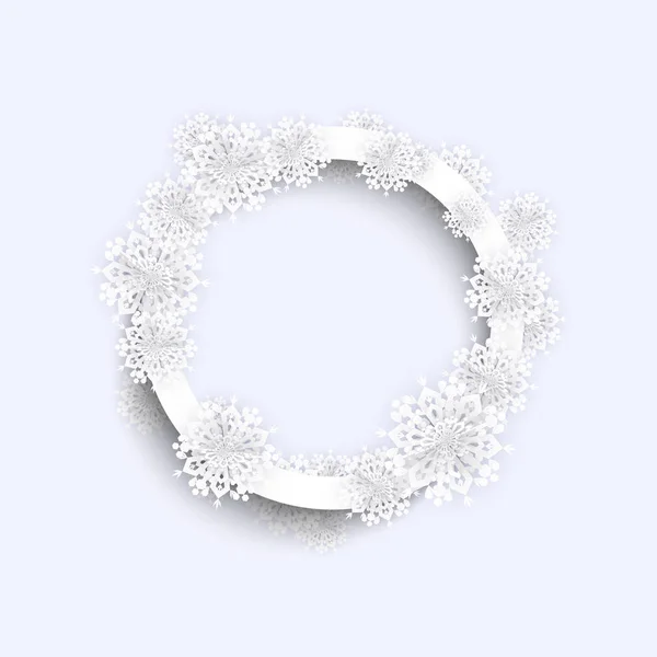 Cadre Cercle Noël Avec Flocons Neige — Image vectorielle