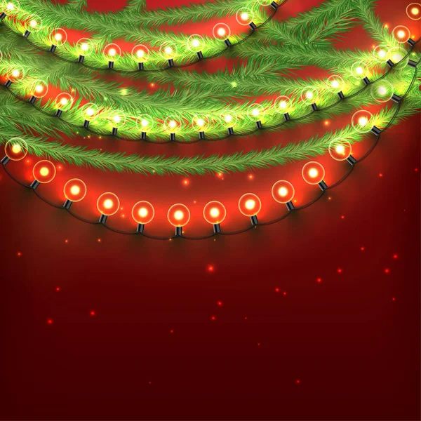 Веселый Рождественский Дизайн Огнями Гирляндами — стоковый вектор