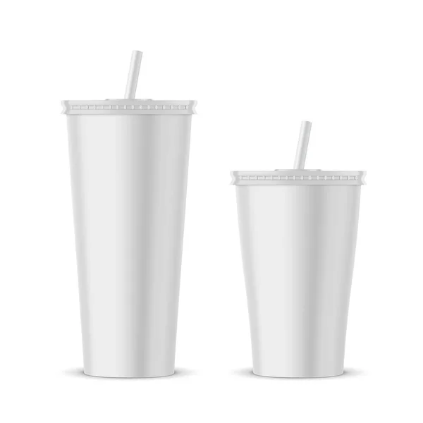 白いプラスチック製の使い捨てコップのモックアップ — ストックベクタ