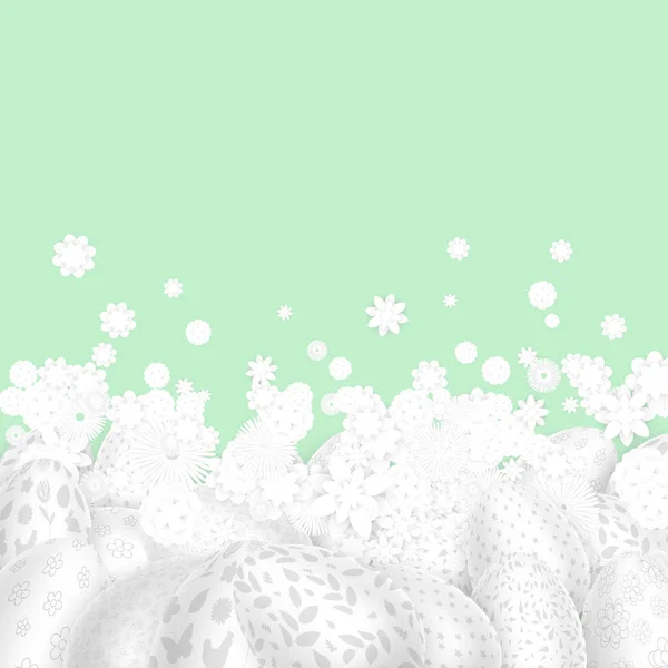 Arrière Plan Avec Oeufs Pâques Blancs Fleurs — Image vectorielle