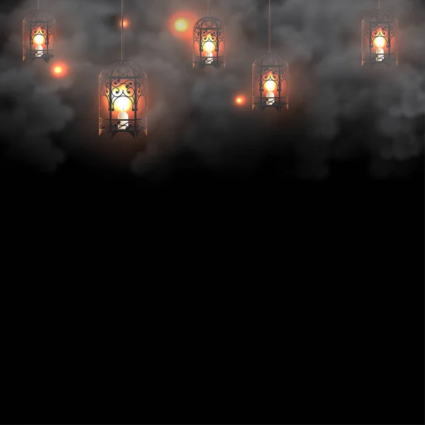 Fond Lanterne Ramadan Kareem Avec Brouillard — Image vectorielle