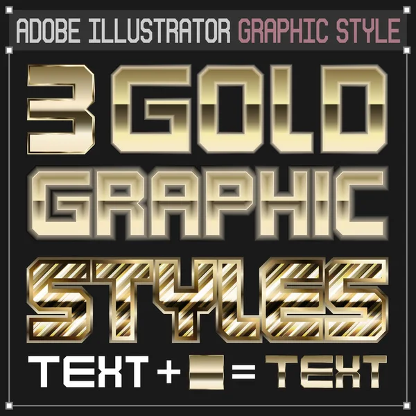 Adobe Illustrator 的黄金矢量图形样式 用于形状和文本 — 图库矢量图片