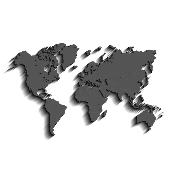 Mapa Gris Del Mundo Con Sombra Plana — Vector de stock